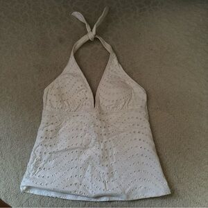 La Blanca White Eyelet Halter Swim Top Size 8